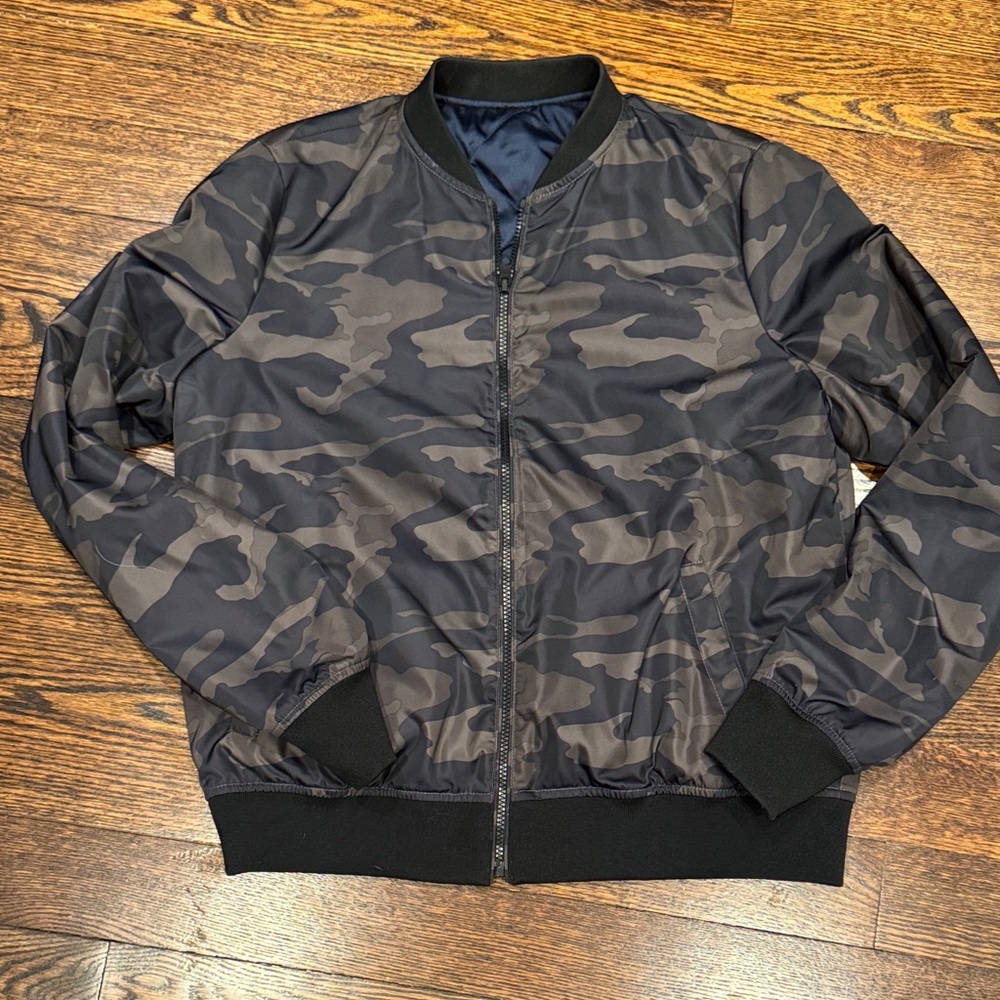 Blanc Noir Reversible Blue/Camouflage Bomber Jacket